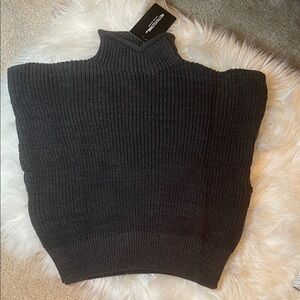 Blank NYC Charcoal Black Ribbed Sleeveless Turtleneck Vest